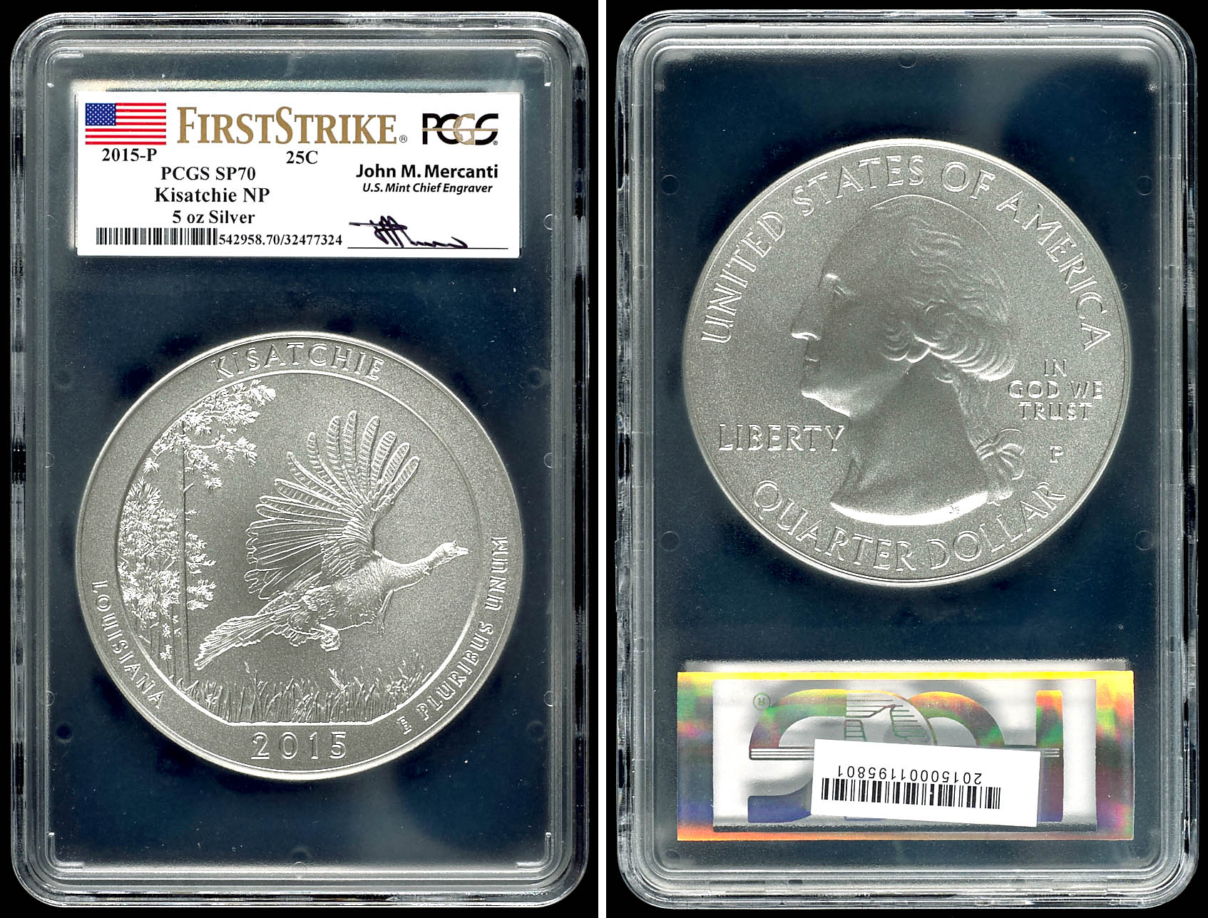 2015 SILVER EAGLE PCGS MS70 FLAG MERCANTI FIRST STRIKE LABEL